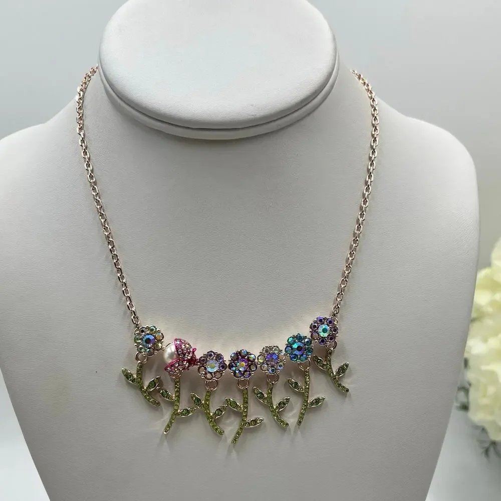 Betsey Johnson Rose‎ Gold 20 Six Flower Daisy Pearl Ladybug Rhinestone Necklace